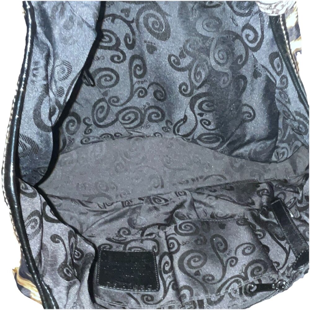 Brighton Leopard Print Satchel Tote Bag Black Patent Trim Woven Handles Filigree - Picture 7 of 11